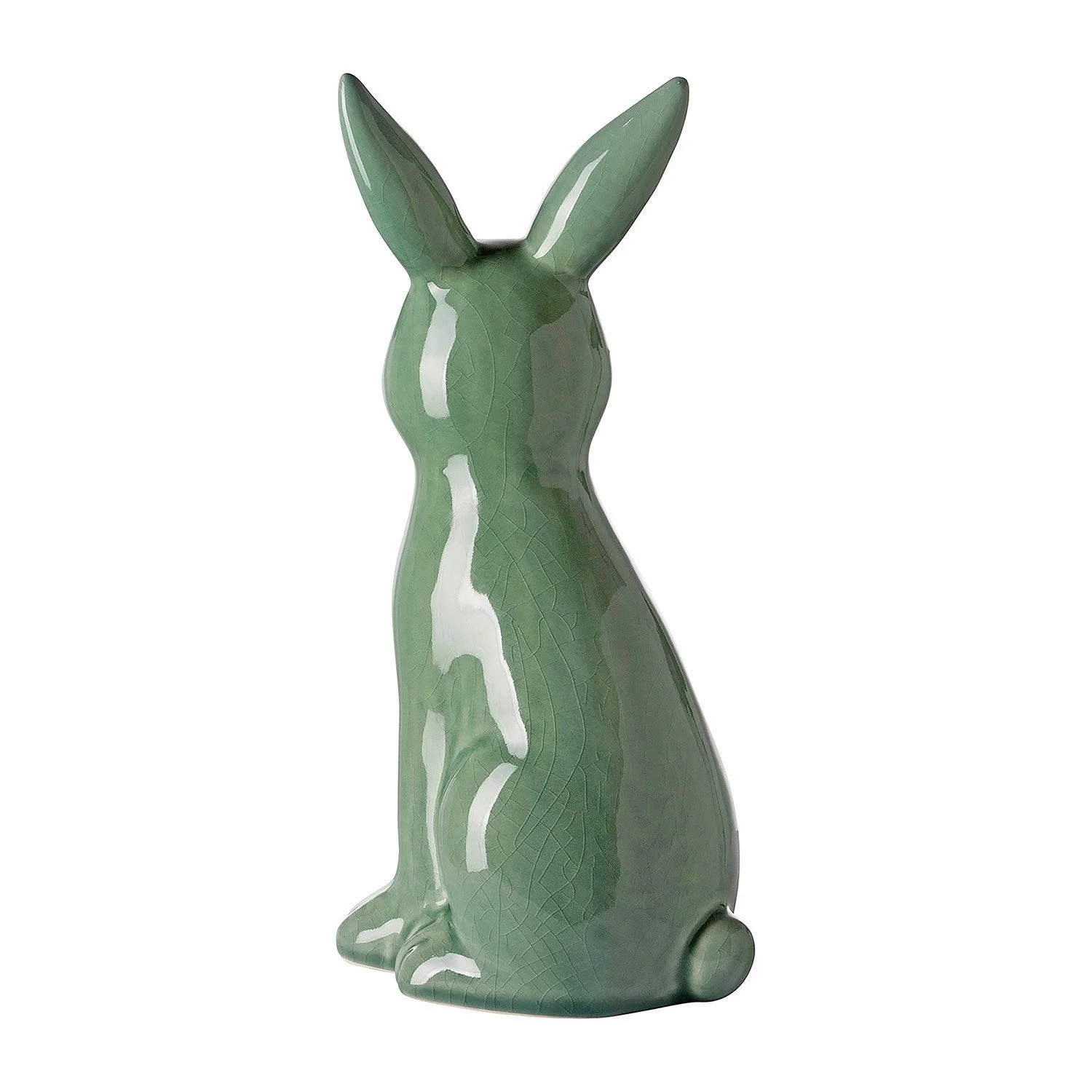 Keramik-Dekofigur „FABIUS“ – Grüner Dekohase mit Krakelee-Oberfläche, 25 cm